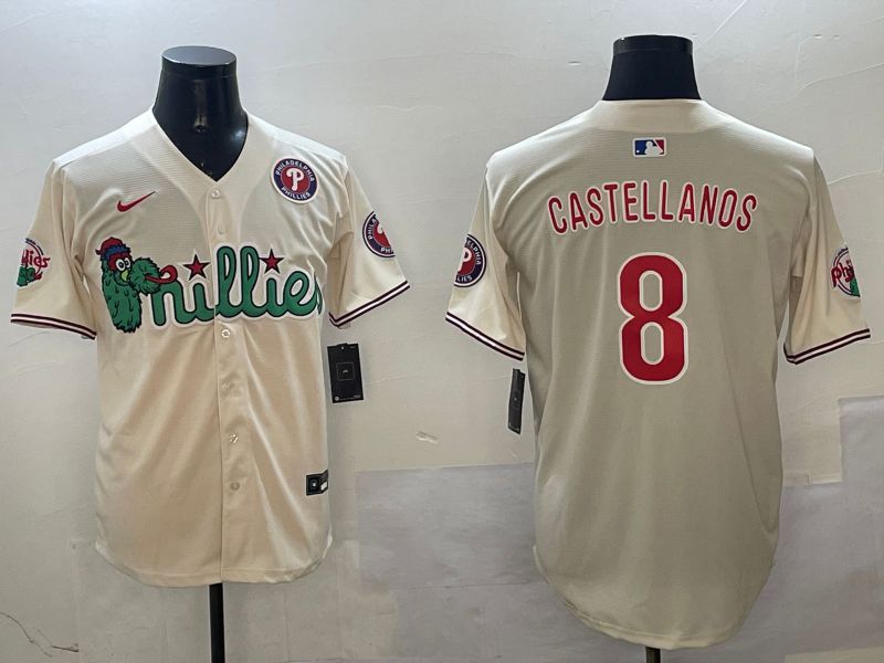 Men Philadelphia Phillies 8 Castellanos Cream Three generations Joint Name Game 2025 Nike MLB Jersey style 5